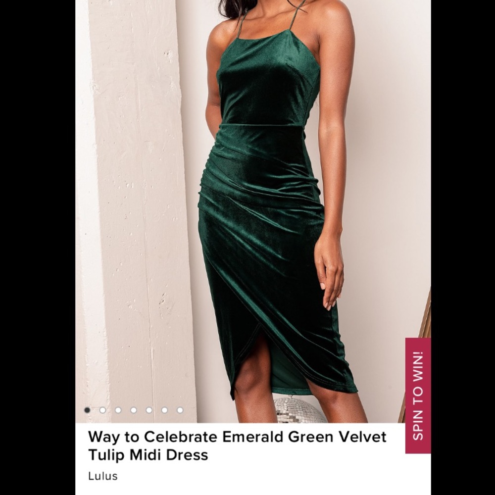 Way to celebrate emerald green velvet midi dress